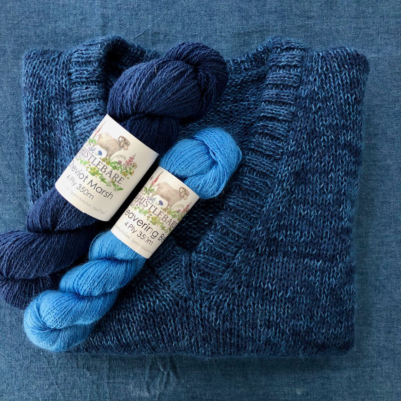 Sweater no. 14 knitted in Yeavering Bell 4ply and Cheviot Marsh 4ply.
