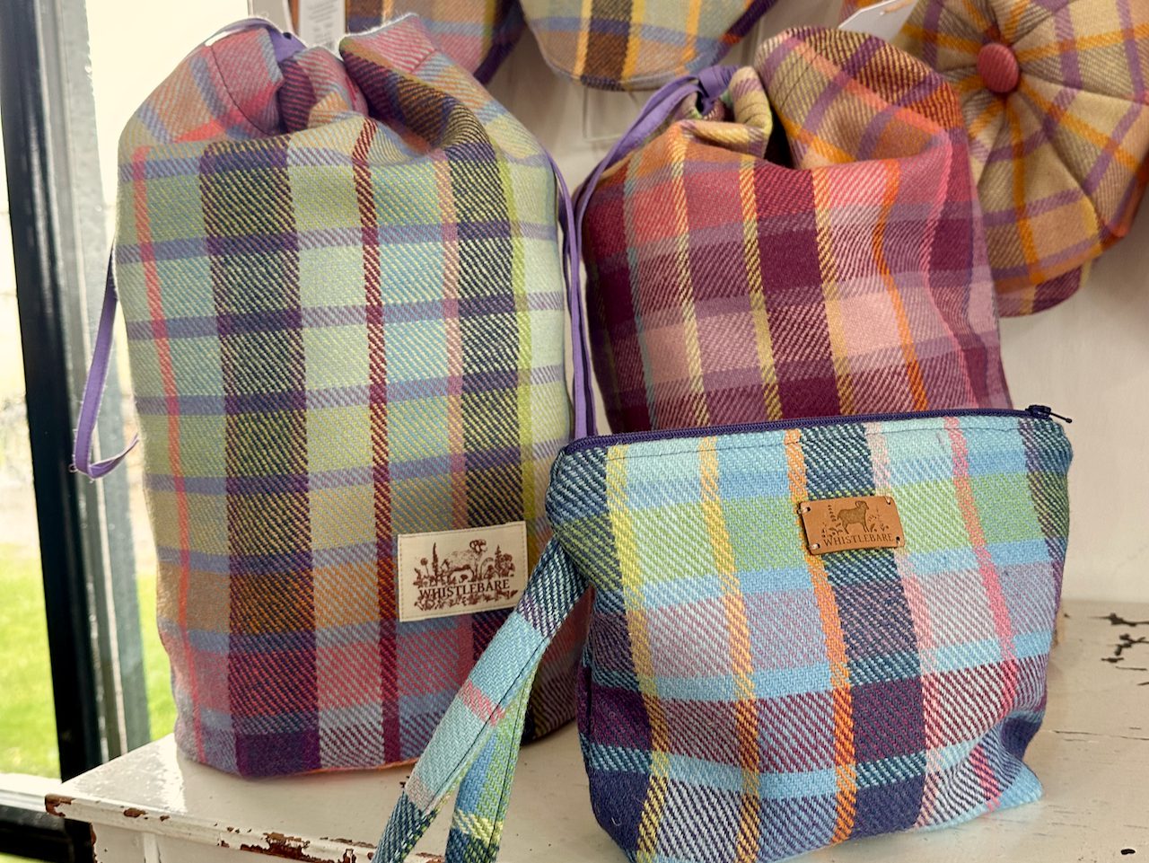 Whistlebare Tweed Dunstanburgh drawstring bag and small Bamburgh Bag